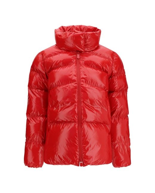 Pinko Red Glossy Quilted Puffer Jacket Rosso