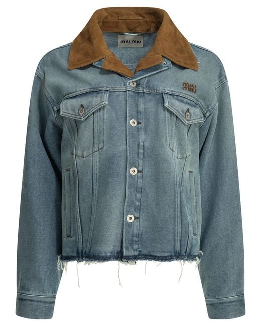Miu Miu Blue Denim Jacket With Logo