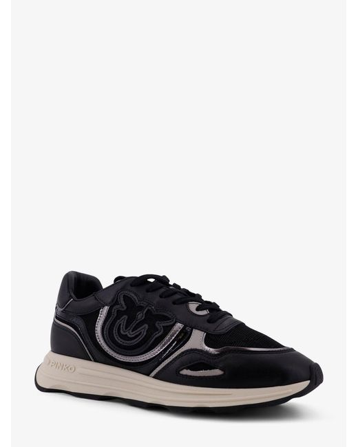 Pinko Black Zoe Leather Sneakers With Mesh Inserts