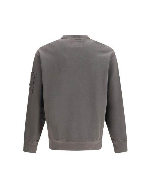 C P Company Gray Diagonal Raised Fleece Crewneck Lens Sweatshirt for men