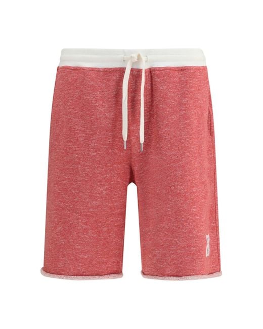 Men's Red Cotton And Linen Shorts With Logo