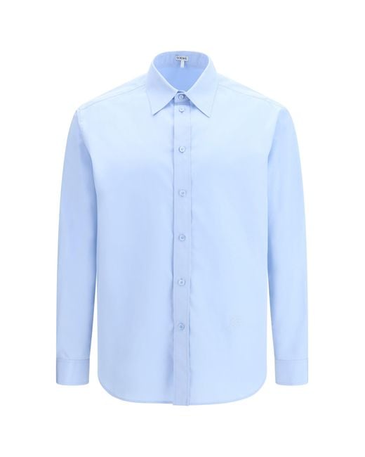 Loewe Blue Classic Cotton Shirt With Embroidered Anagram Logo for men