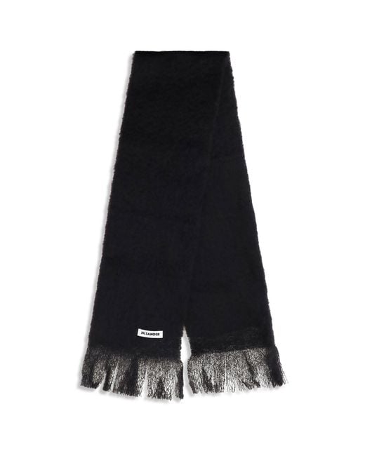 Jil Sander Black Wool Scarf With Logo