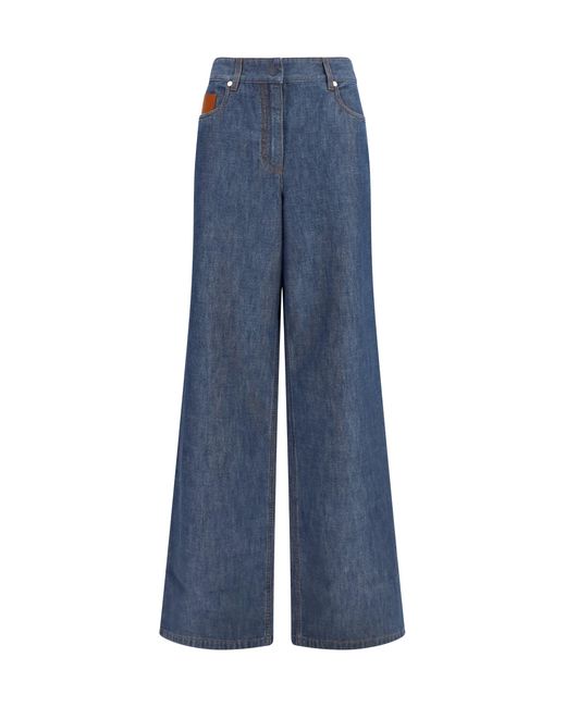 Fendi Blue Jeans Wide-Leg Chambray