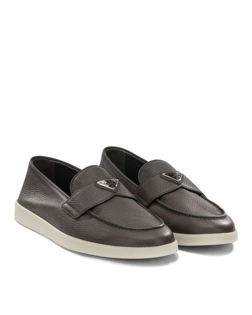 Prada Gray Leather Loafers for men