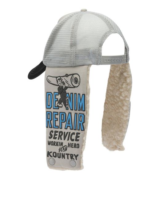 Kapital Blue Denim Repair Service Lumber Trucker Hat for men