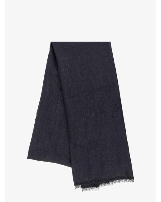 Brunello Cucinelli Blue Sparkling Cashmere And Silk Scarf