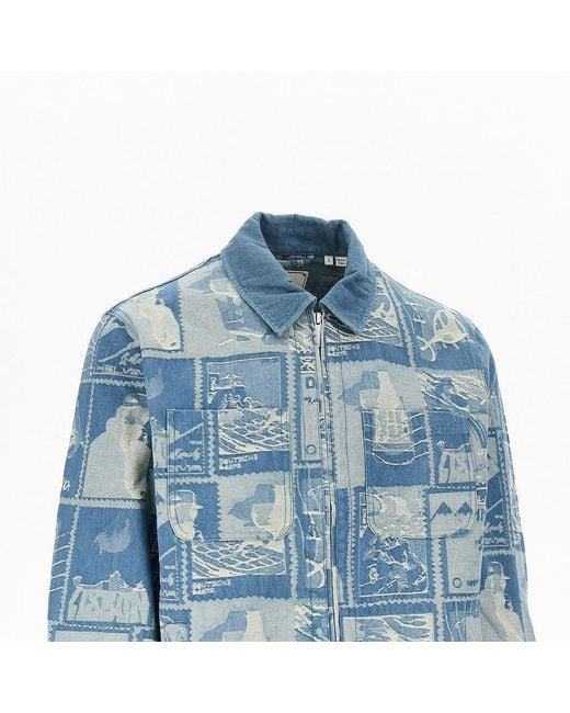 Les Deux Blue Stamp Jacquard Denim Jacket for men