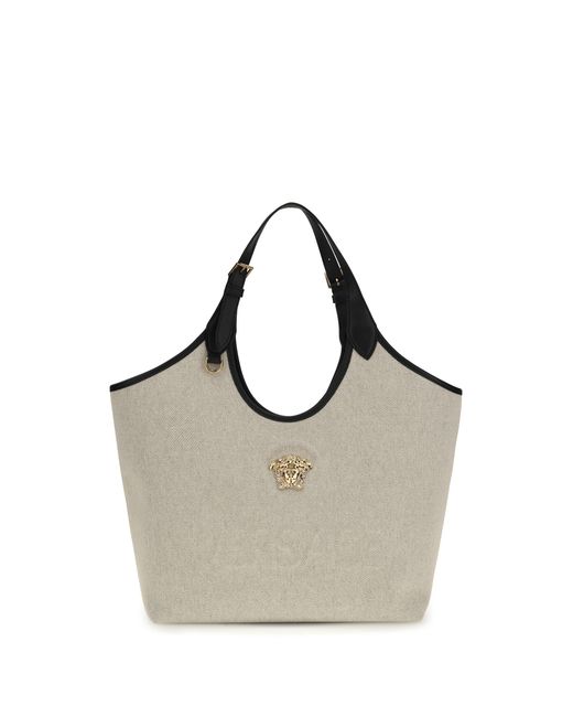 Versace Gray Tote Fabric Calf Leather