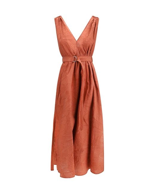 Brunello Cucinelli Multicolor Midi Dress With Floral Motif