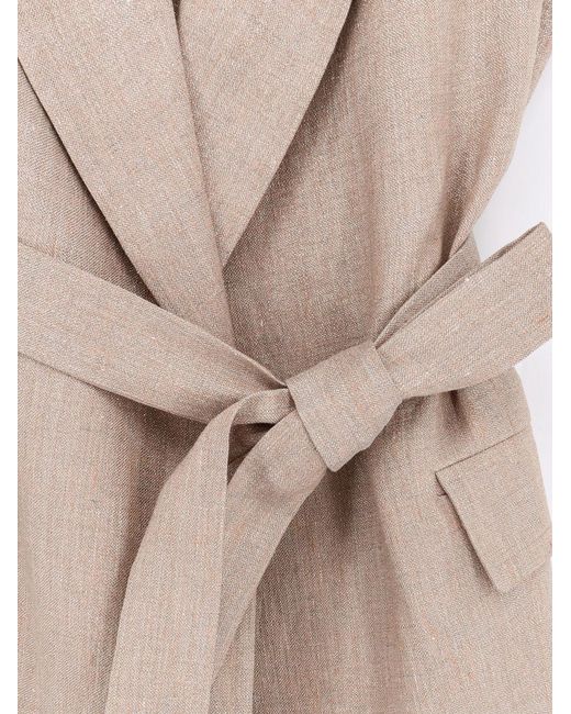 Brunello Cucinelli Natural Sleeveless Linen Blazer