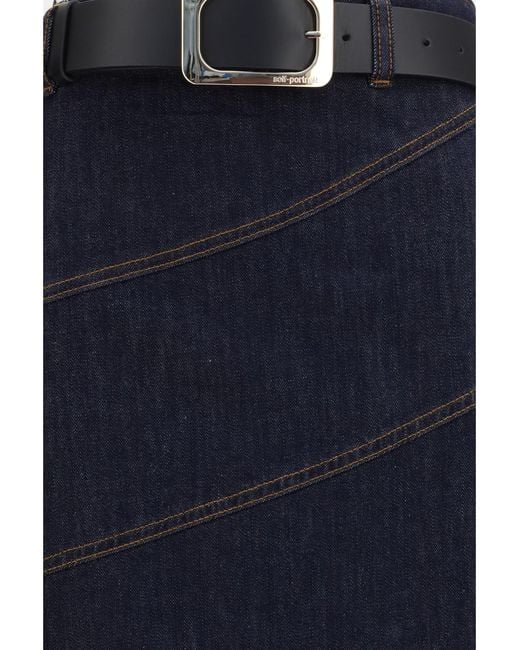 Self-Portrait Blue Denim Midi Skirt With Belt