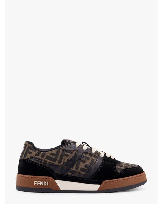 Fendi Black Match Ff Jacquard Fabric And Suede Sneakers for men