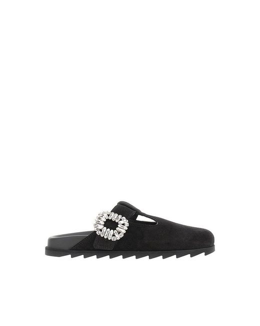 Roger Vivier Black 'Slidy Viv' Suede Leather Mules