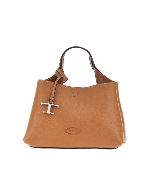 Tod's Brown Grained Leather Micro Shopping Bag