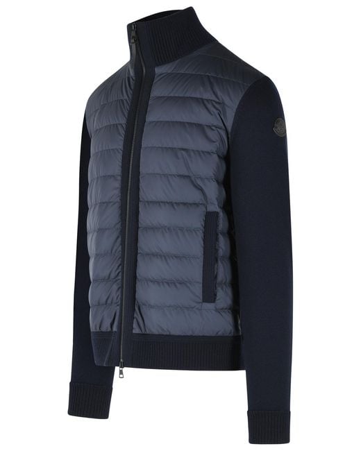 Moncler Blue Padded Virgin Wool Cardigan With Zip for men