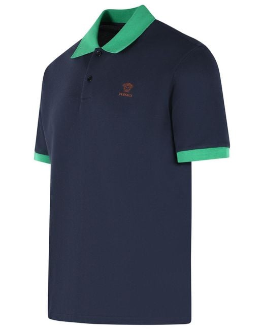 Versace Blue Dark Cotton Polo Shirt for men