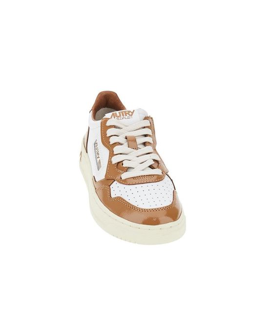 Autry Brown Medalist Low Sneakers With Patent Details