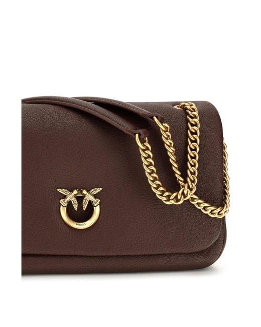 Pinko Brown Love Birds Click Soft Leather Shoulder Bag