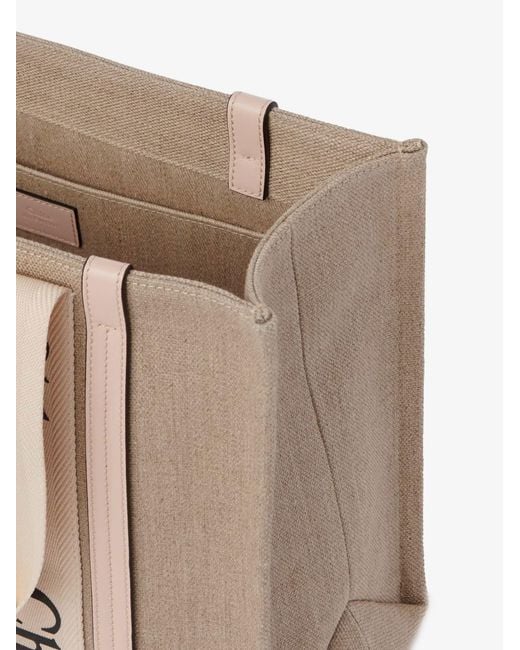 Chloé Natural Woody Linen Shoulder Bag With Leather Inserts