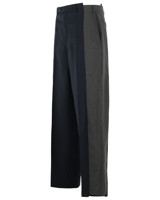 Maison Margiela Blue Two-Tone Wool Trousers With Assembled Design And Pleated Front for men