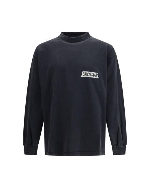 Men's Blue Long-Sleeve Masking Tape T-Shirt