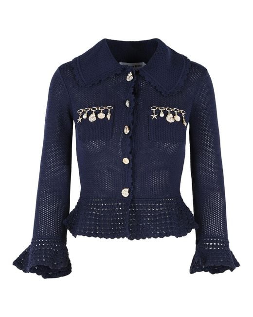 Self-Portrait Blue Viscose Blend Cardigan
