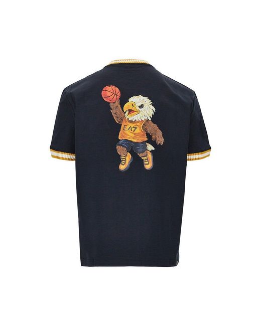 EA7 Blue Cotton T-Shirt With Logo Print for men