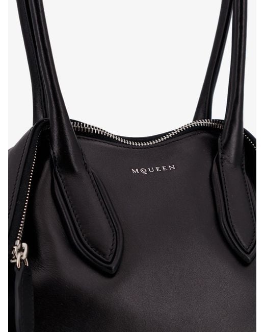 McQueen Black Manta Leather Shoulder Bag With All-Over Metal Details
