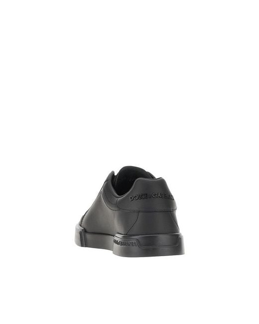 Dolce & Gabbana Black Nappa Leather 'Portofino' Sneakers for men
