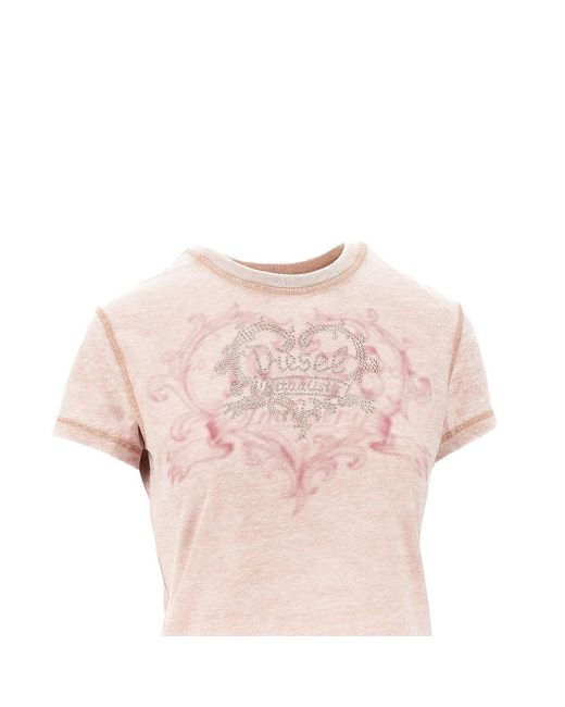 DIESEL Pink Strass-Embellished Burnout-Effect T-Shirt