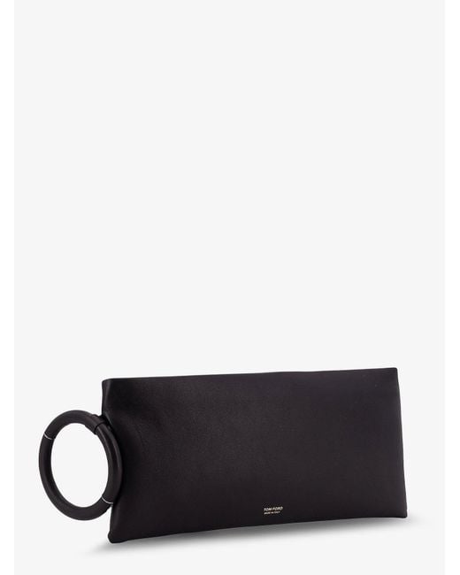 Tom Ford White Aura Leather Clutch Bag With Lettering Logo On The Front