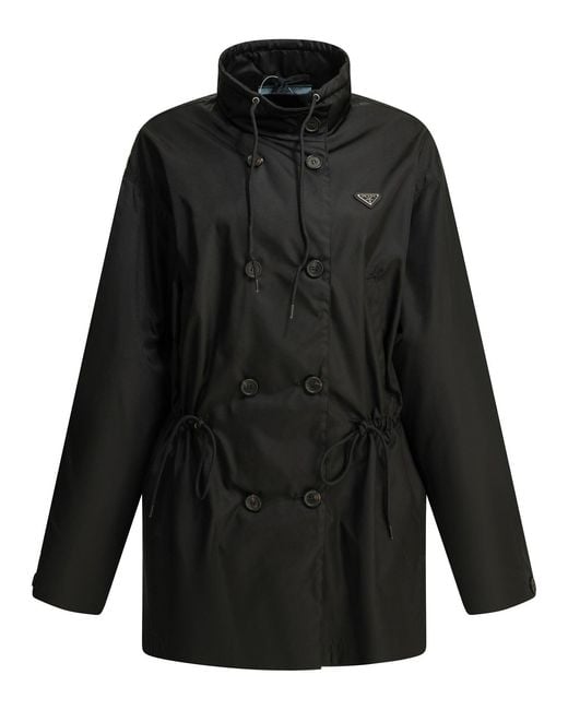 Prada Black Raincoat With Logo