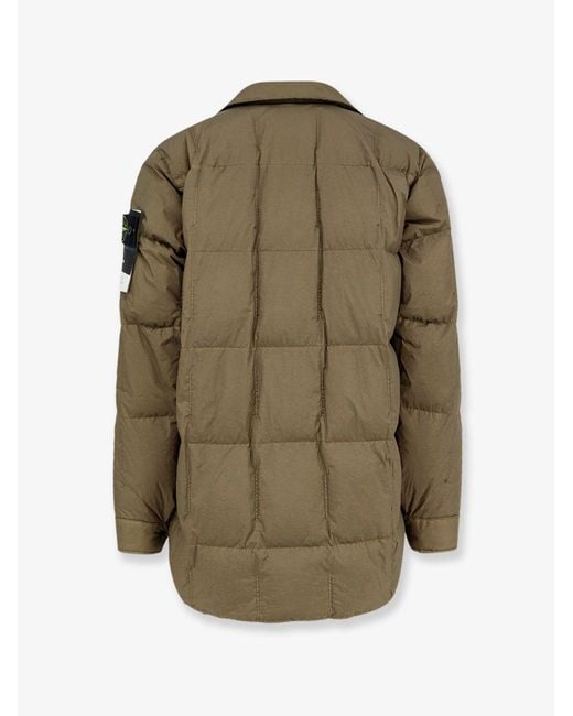 Stone Island Green Garment Dyed Crinkle Reps Ny Recycled Nylon Down Jacket With Side Logo Patch for men