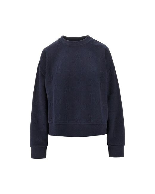 EA BODYWEAR Blue Embossed Logo Motif Crewneck Sweatshirt