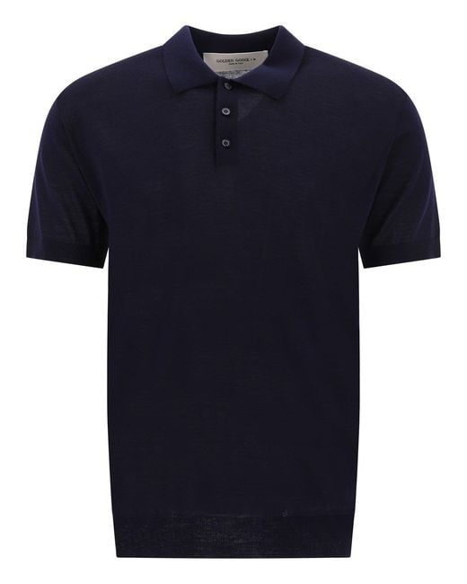 Golden Goose Deluxe Brand Blue Merino Wool Polo Shirt for men