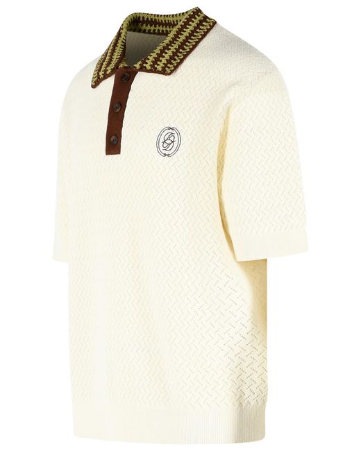Drole de Monsieur Natural Ajouré Ivory Cotton Polo Shirt for men