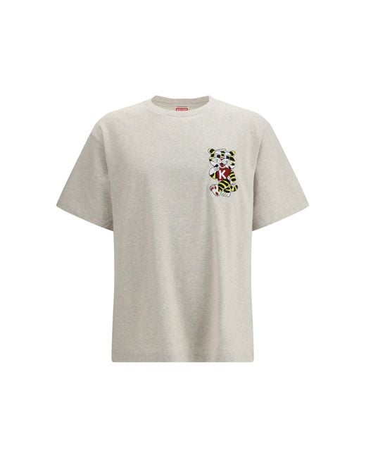 KENZO White Wild Tiger Motif Embroidered On The Chest Oversized T-Shirt for men