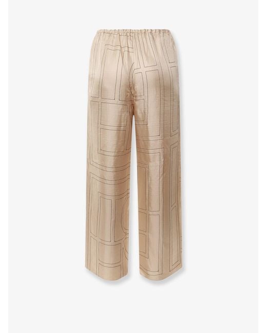 Totême Natural Silk Trousers With Monogram Logo Embroidery