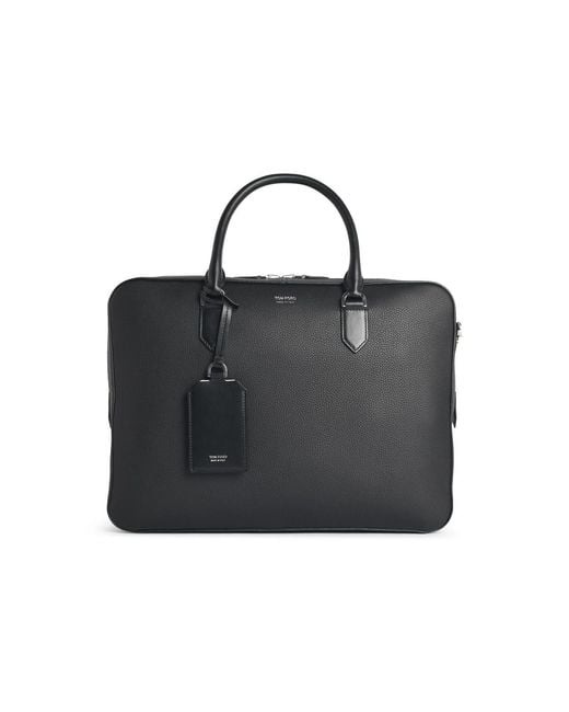 Tom Ford Black Full-Grain Leather Briefcase Bag for men