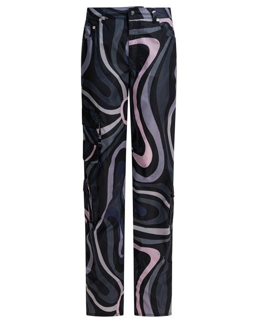Emilio Pucci Blue Marmo Print Cargo Pants