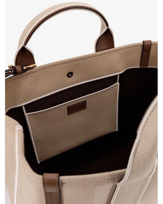 Chloé Natural Striped Jacquard Fabricchloé Carry Crossbody Bag With Oversized Logo On The Front