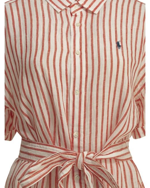 Polo Ralph Lauren Natural Long Shirt Dress With Logo