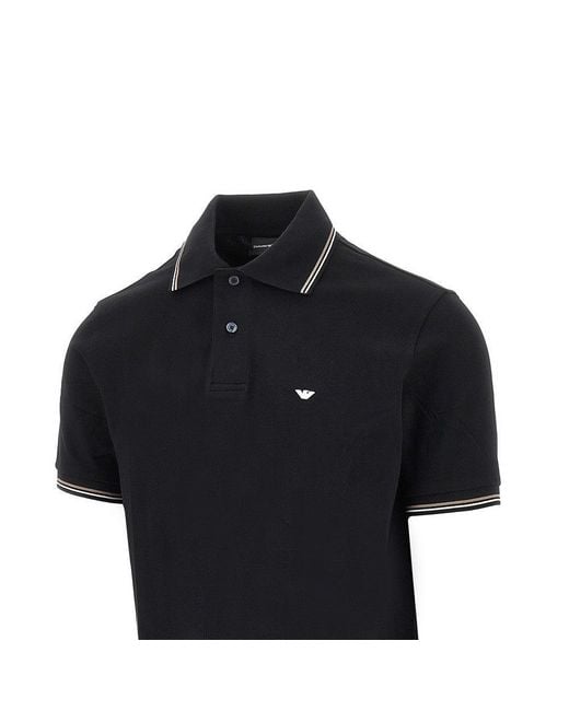 Emporio Armani Black Eagle Embroidery Stretch Piquet Polo Shirt for men
