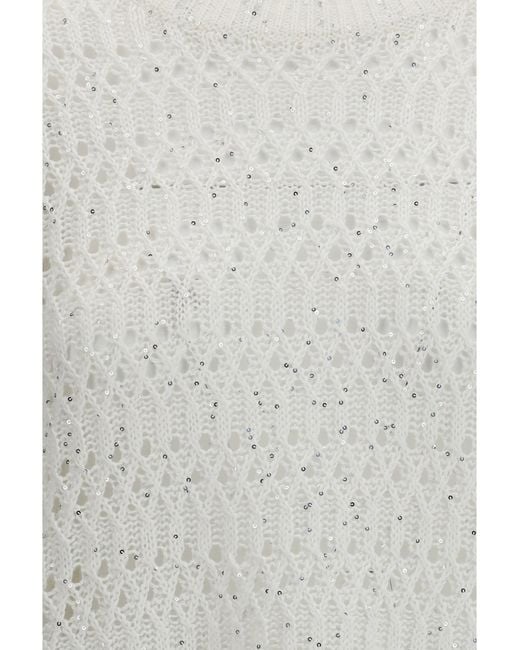 Brunello Cucinelli White Openwork Sweater