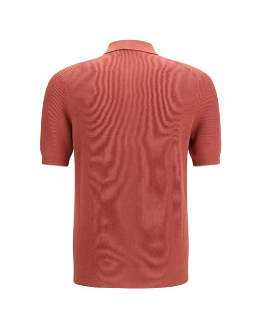 Brunello Cucinelli Red Short-Sleeve Polo With Buttons for men