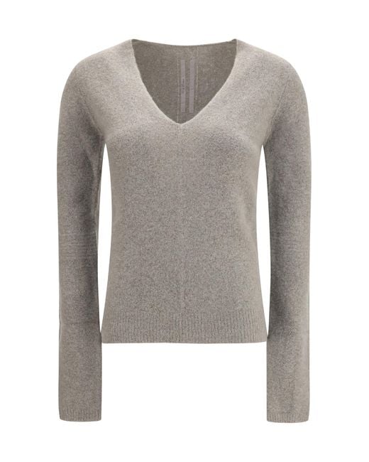 Rick Owens Gray V-Neck Sweater