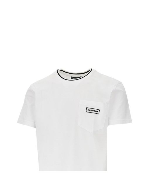 Dolce & Gabbana White Dolce&Gabbana T-Shirt With Pocket And Logo Patch for men