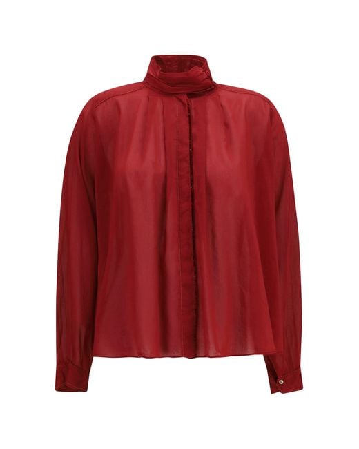 Forte_forte Red Pleated High-Neck Blouse Pomegranate