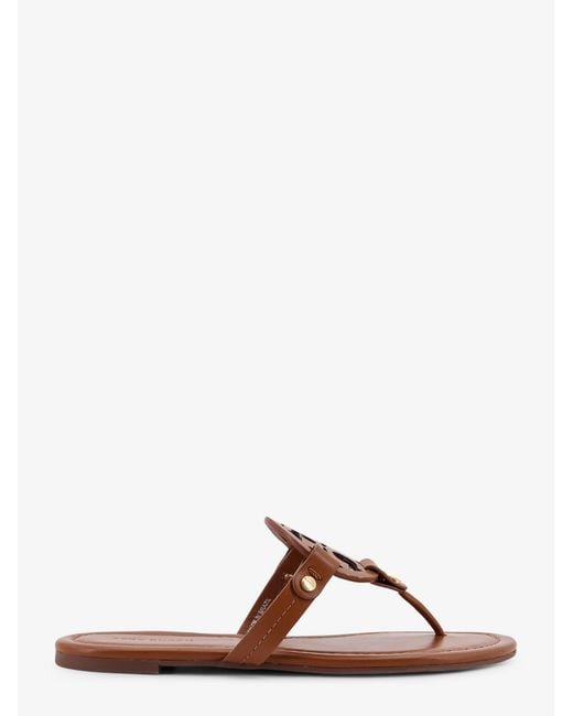 Tory Burch Brown Leather Thong Sandals With Monogram